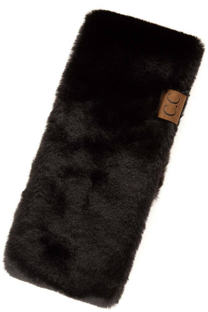 C.C Faux Fur Headwrap with Sherpa Lining: Black