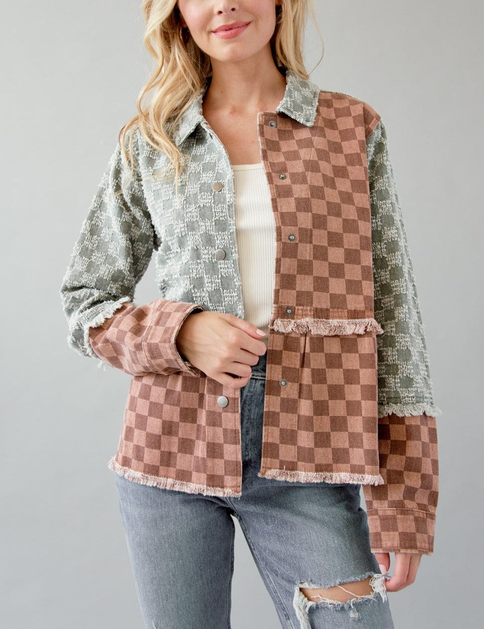 Sequoia and Sky Checkered Contrast Shirt Jacket