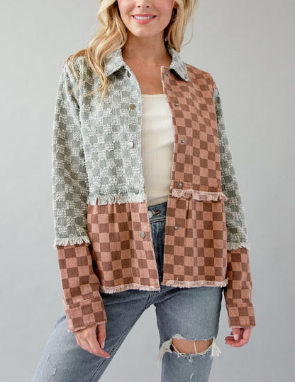 Sequoia and Sky Checkered Contrast Shirt Jacket