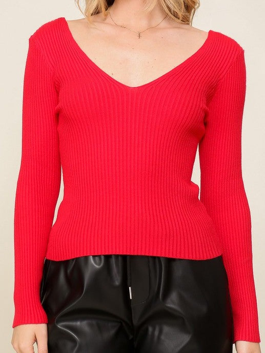 Cherry Crush Dual V Knit Top