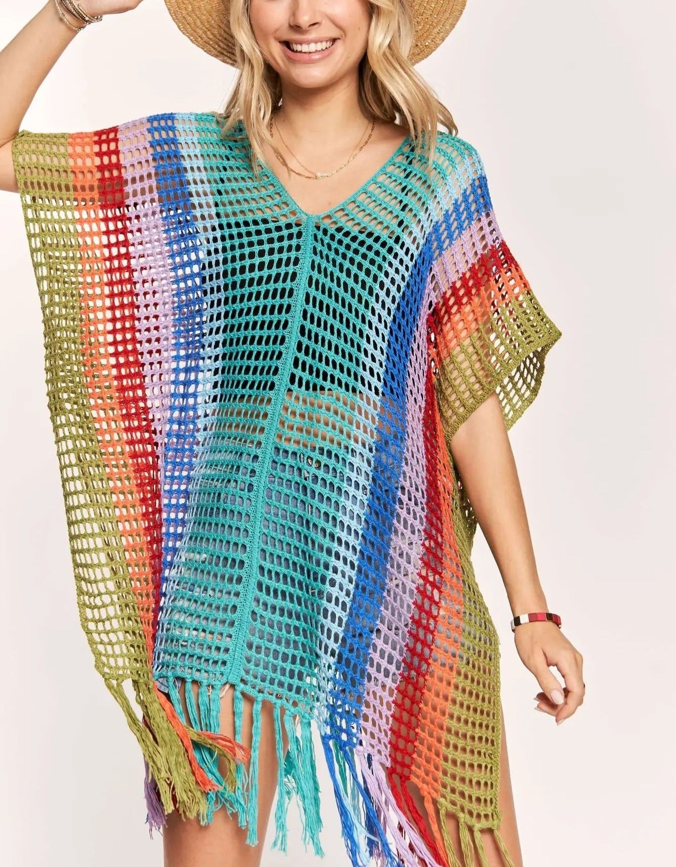 Multi-Color Crochet Tunic Shirt / Swim Cover Up