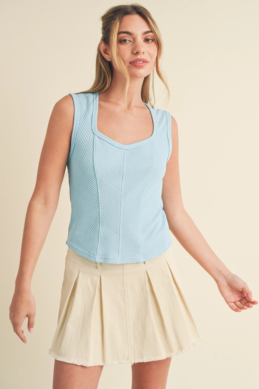 Blue Skies Ribbed Knit Sleeveless Top