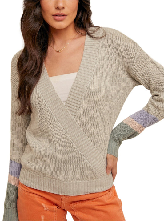 Dove Grey Color-Block Sleeve Sweater