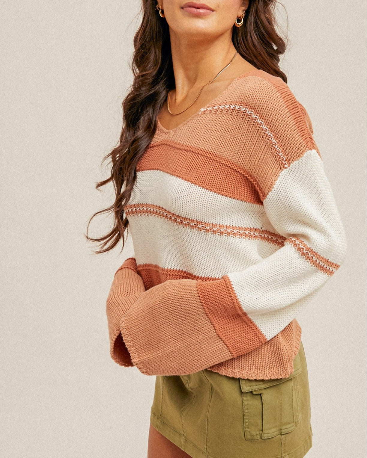 Sienna and cream striped knit sweater