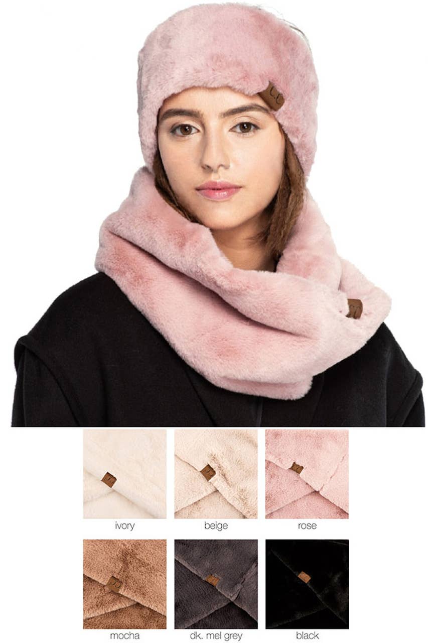 C.C Faux Fur Head Wrap with Sherpa Lining: Ivory