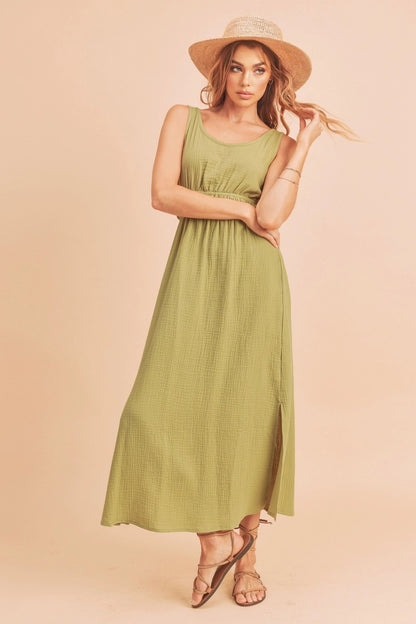 Avocado Gauze Cotton Midi Dress