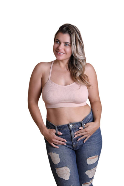 Curvy Beige Blush Lotus Mesh Racerback Bralette