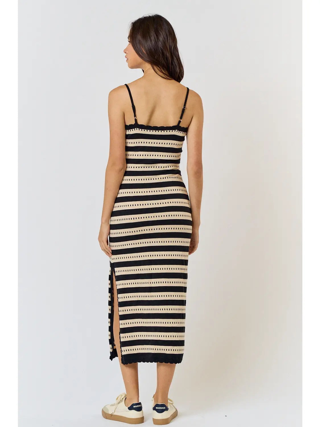 Black & Tan Striped Midi Dress