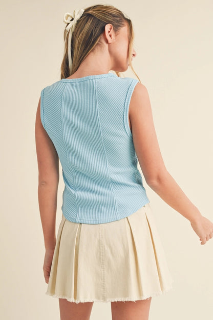 Blue Skies Ribbed Knit Sleeveless Top