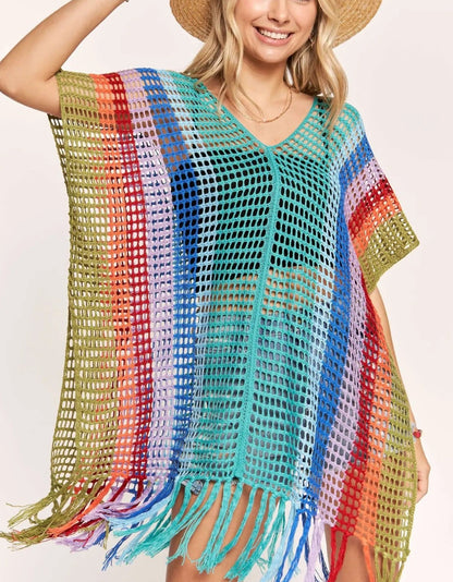 Multi-Color Crochet Tunic Shirt / Swim Cover Up