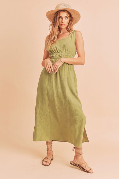 Avocado Gauze Cotton Midi Dress