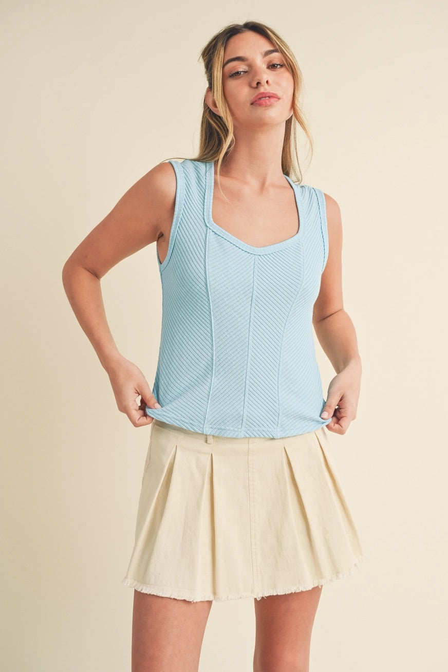 Blue Skies Ribbed Knit Sleeveless Top