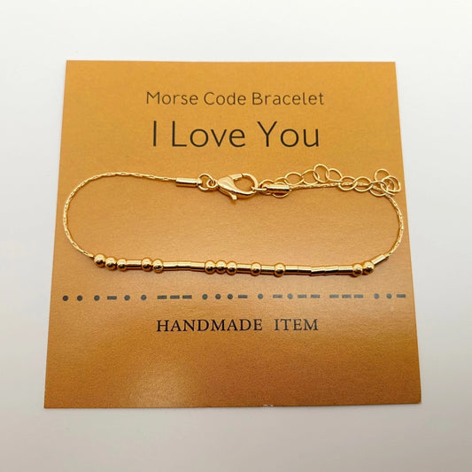 Golden Morse Code Inspiration Bracelet - I Love You