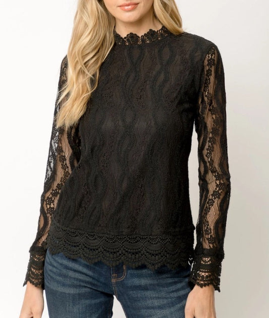 Pitch Black Lace Long Sleeve Top