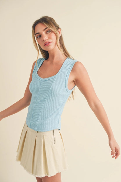 Blue Skies Ribbed Knit Sleeveless Top