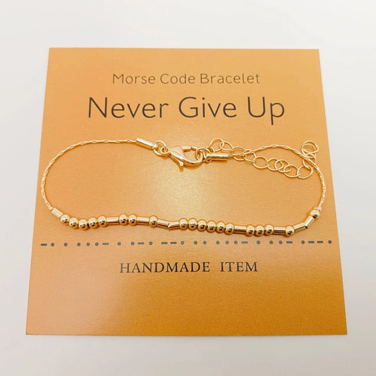 Golden Morse Code Inspiration Bracelet - Never Give Up