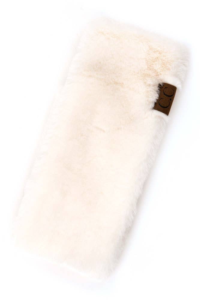 C.C Faux Fur Head Wrap with Sherpa Lining: Ivory