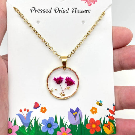 Dried Flower Pendant Necklace (Cornflower)