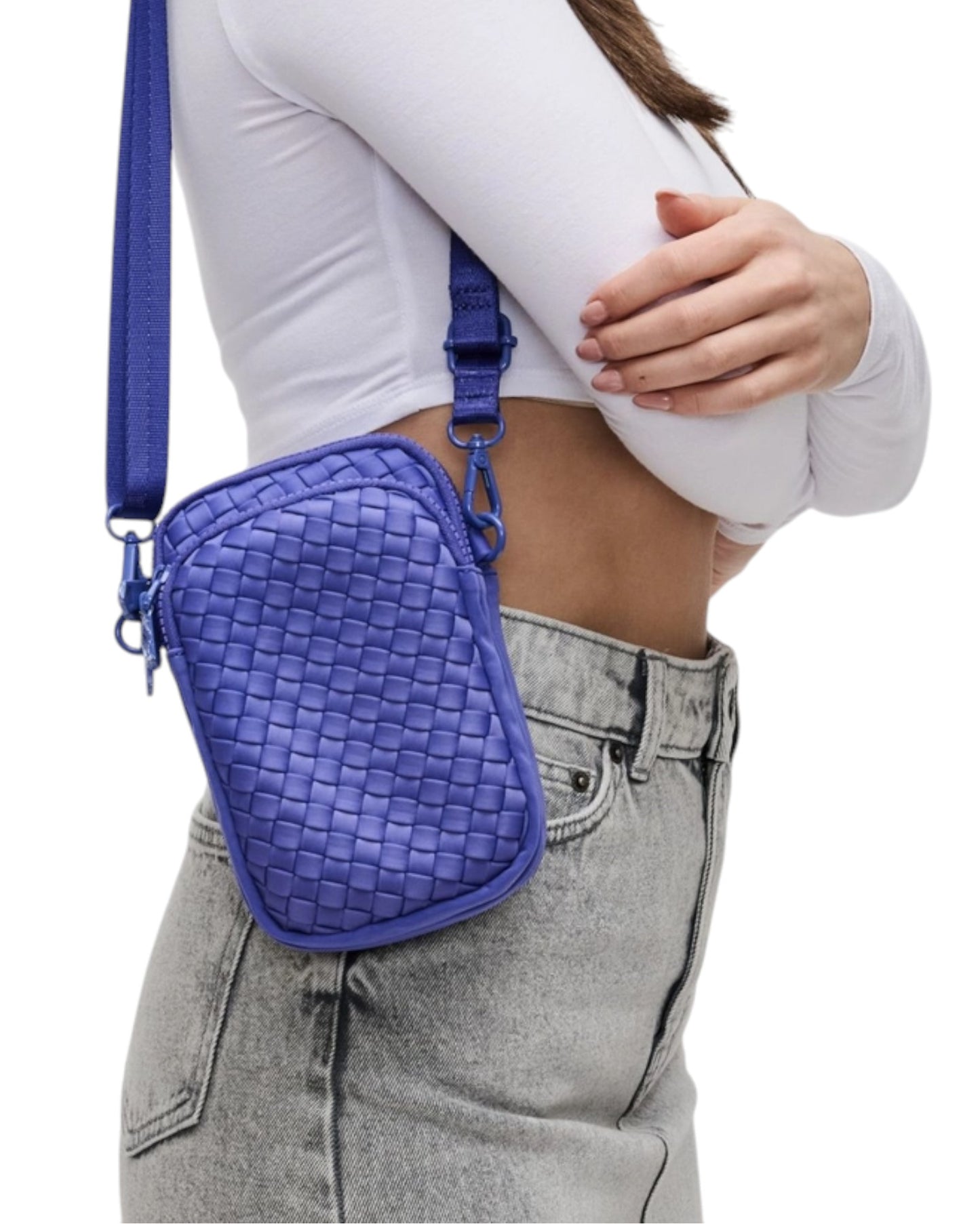 Divide & Conquer Woven Cell Phone Crossbody Bag - Periwinkle