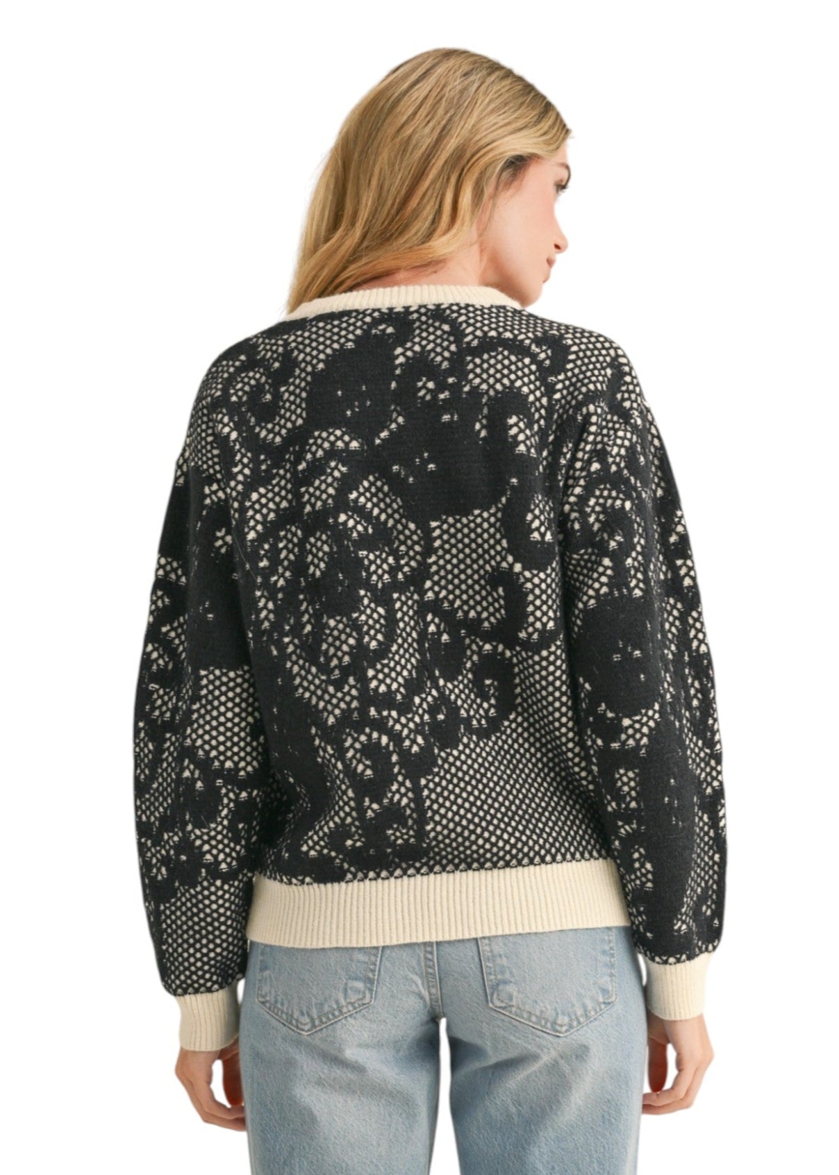 Black and Cream Lace Knit Sweater