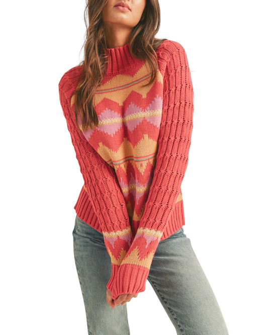 French Pink Fair Isle Mock Neck Sweater