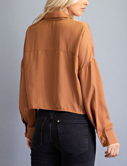 Copper Penny Front Tie Button Up Blouse