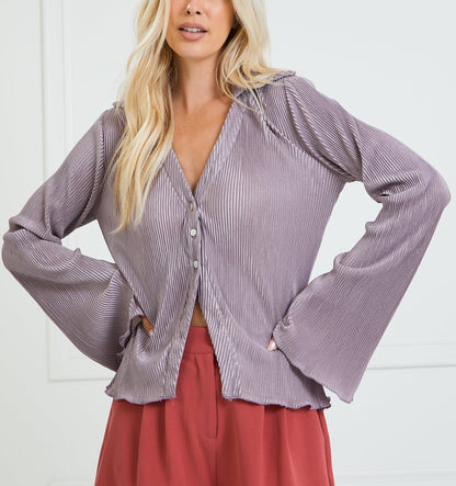 Hazy Amethyst Split Button Up Blouse