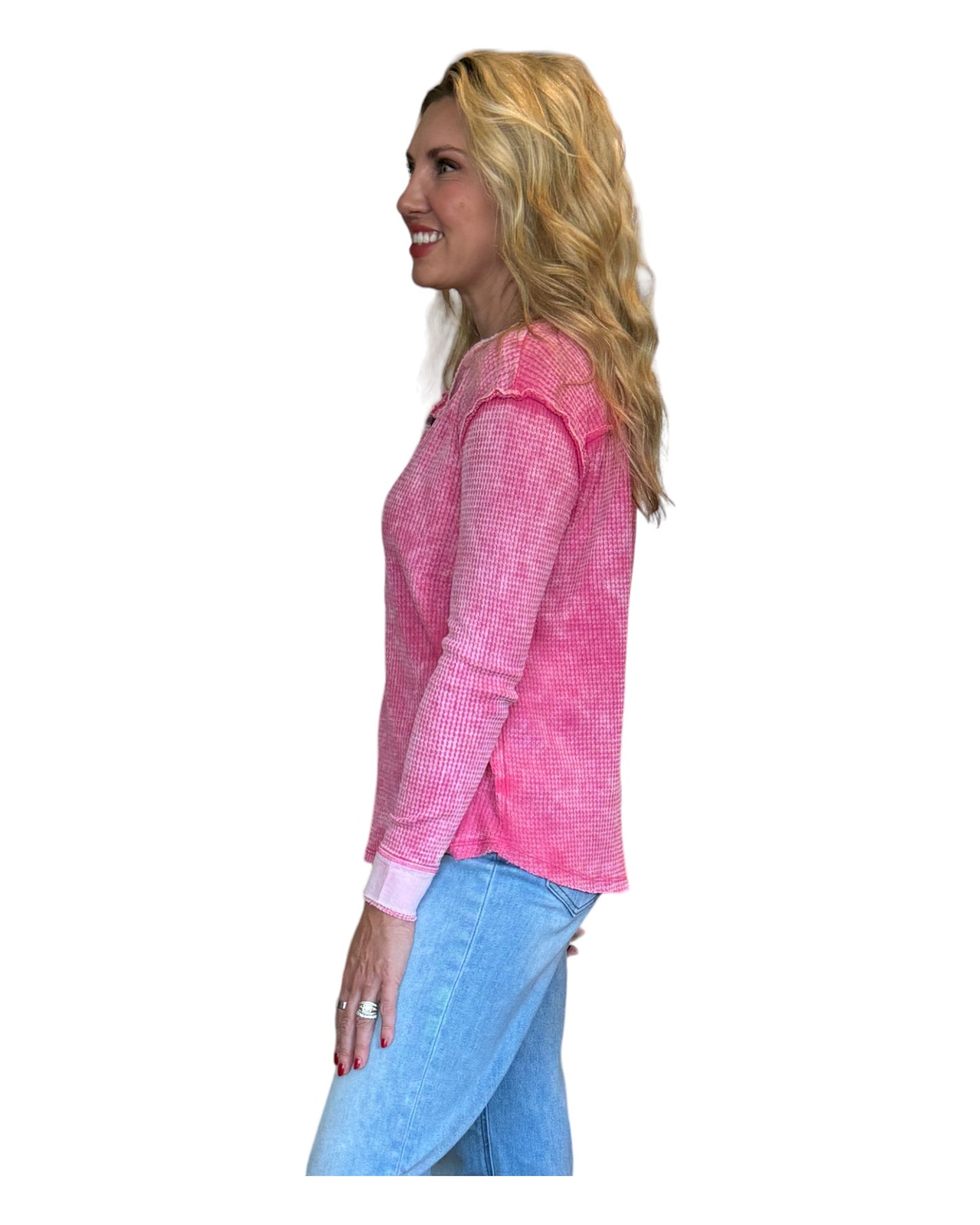 Fab Fuchsia Mineral Wash Waffle Henley Top