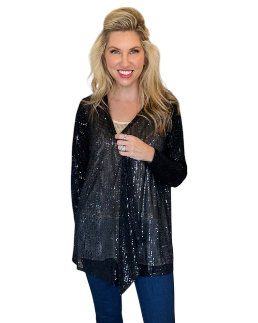 Black Sequin Open Cardigan Jacket