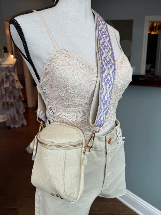 Cream Going Places Faux Leather Crossbody