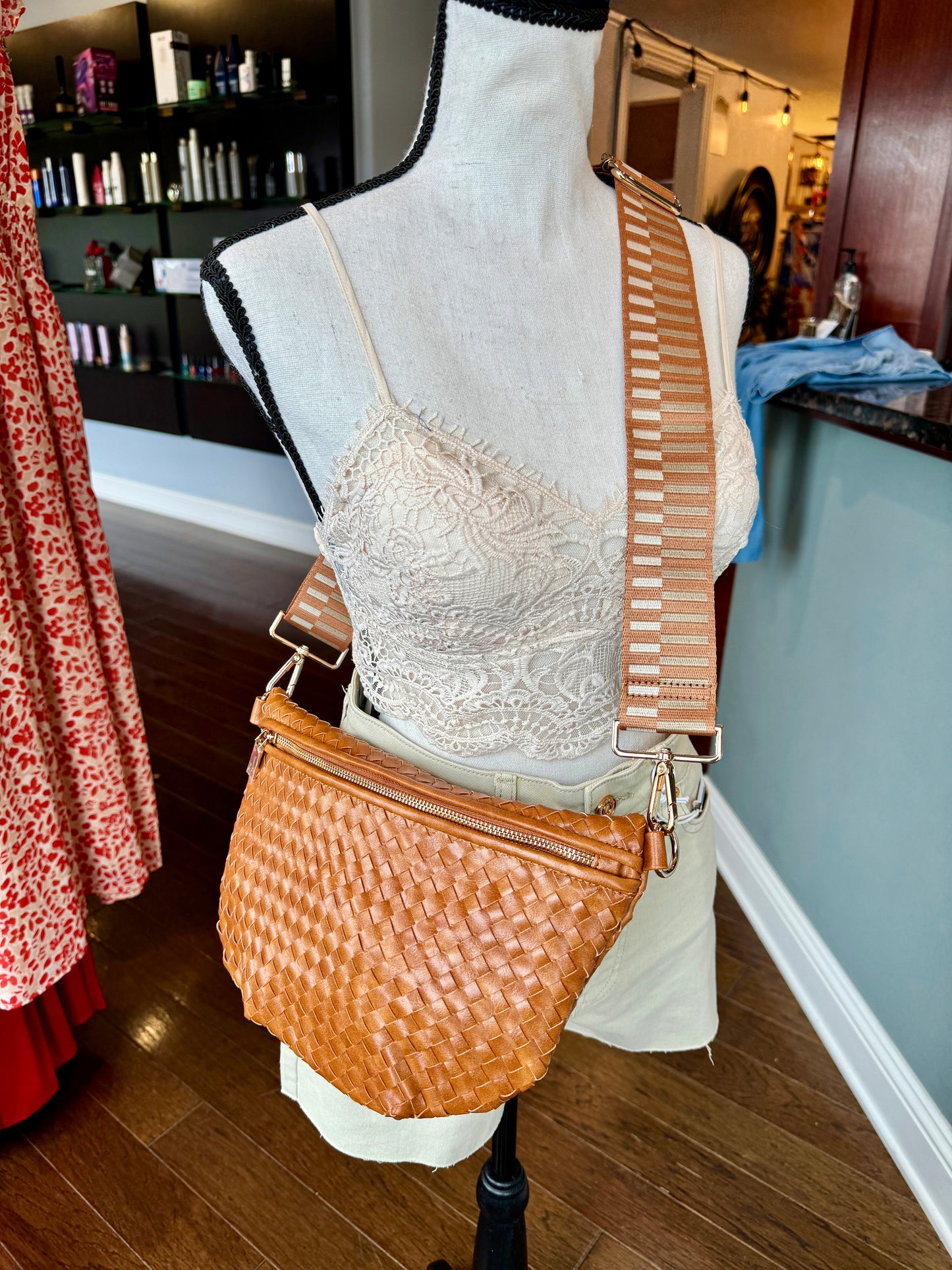 Brown Weekender Woven Crossbody Bag