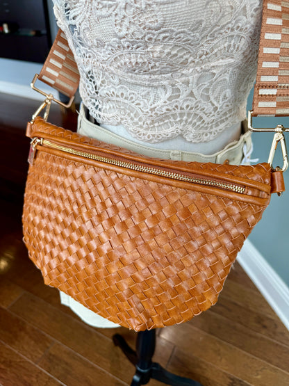 Brown Weekender Woven Crossbody Bag