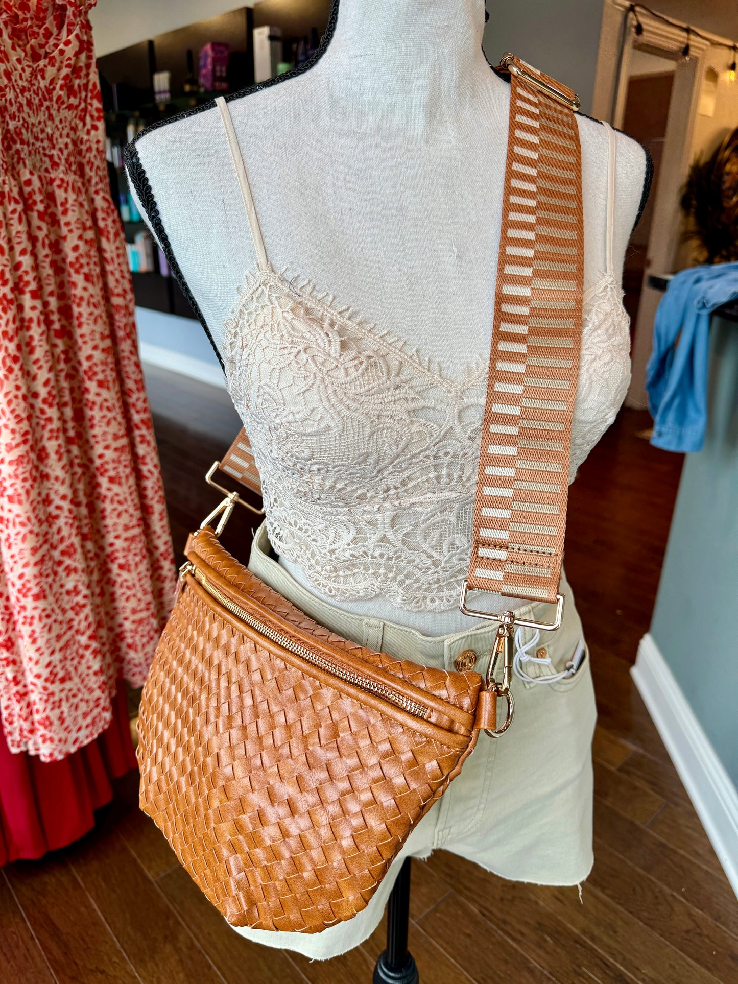 Brown Weekender Woven Crossbody Bag