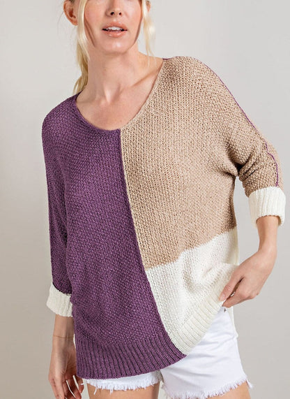 Curvy Purple Color Block Sweater