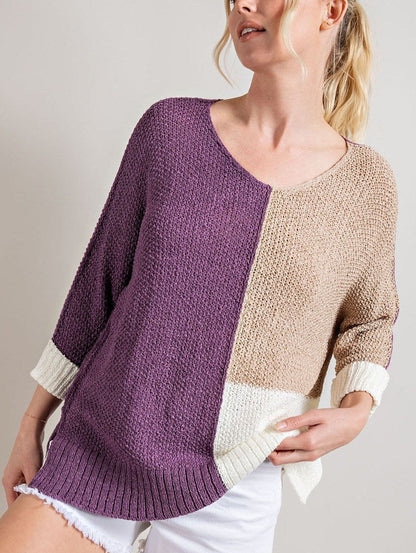 Curvy Purple Color Block Sweater