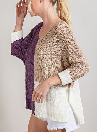 Curvy Purple Color Block Sweater