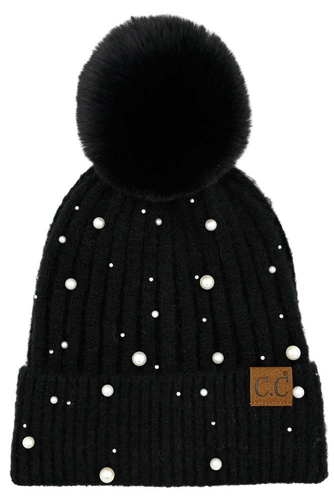 C.C Pearl Embellished Pom Winter Hat