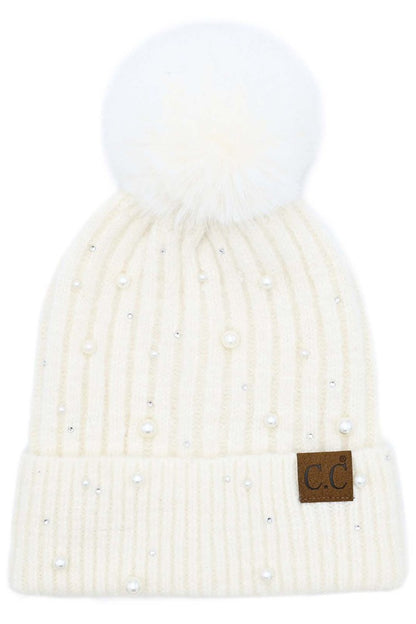 C.C Pearl Embellished Pom Winter Hat