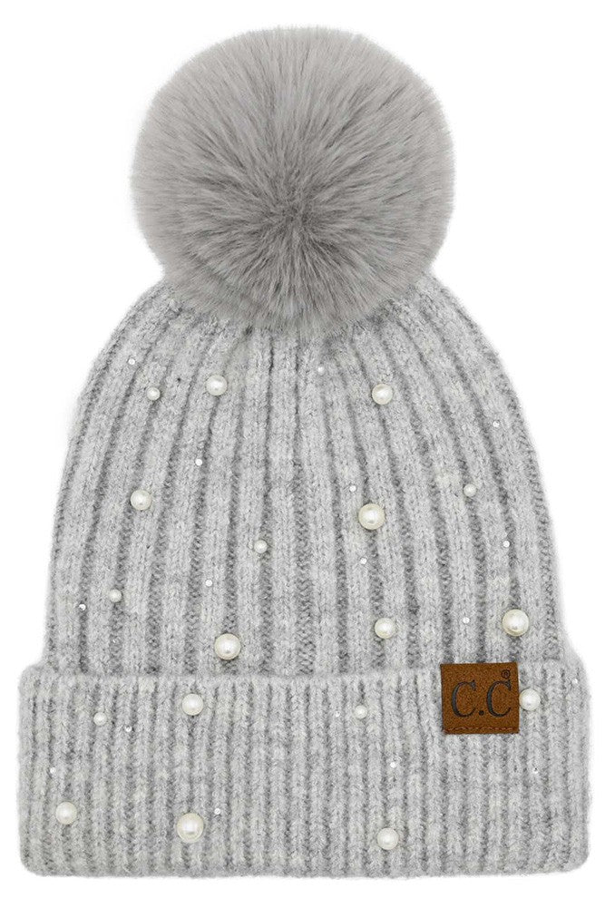 C.C Pearl Embellished Pom Winter Hat