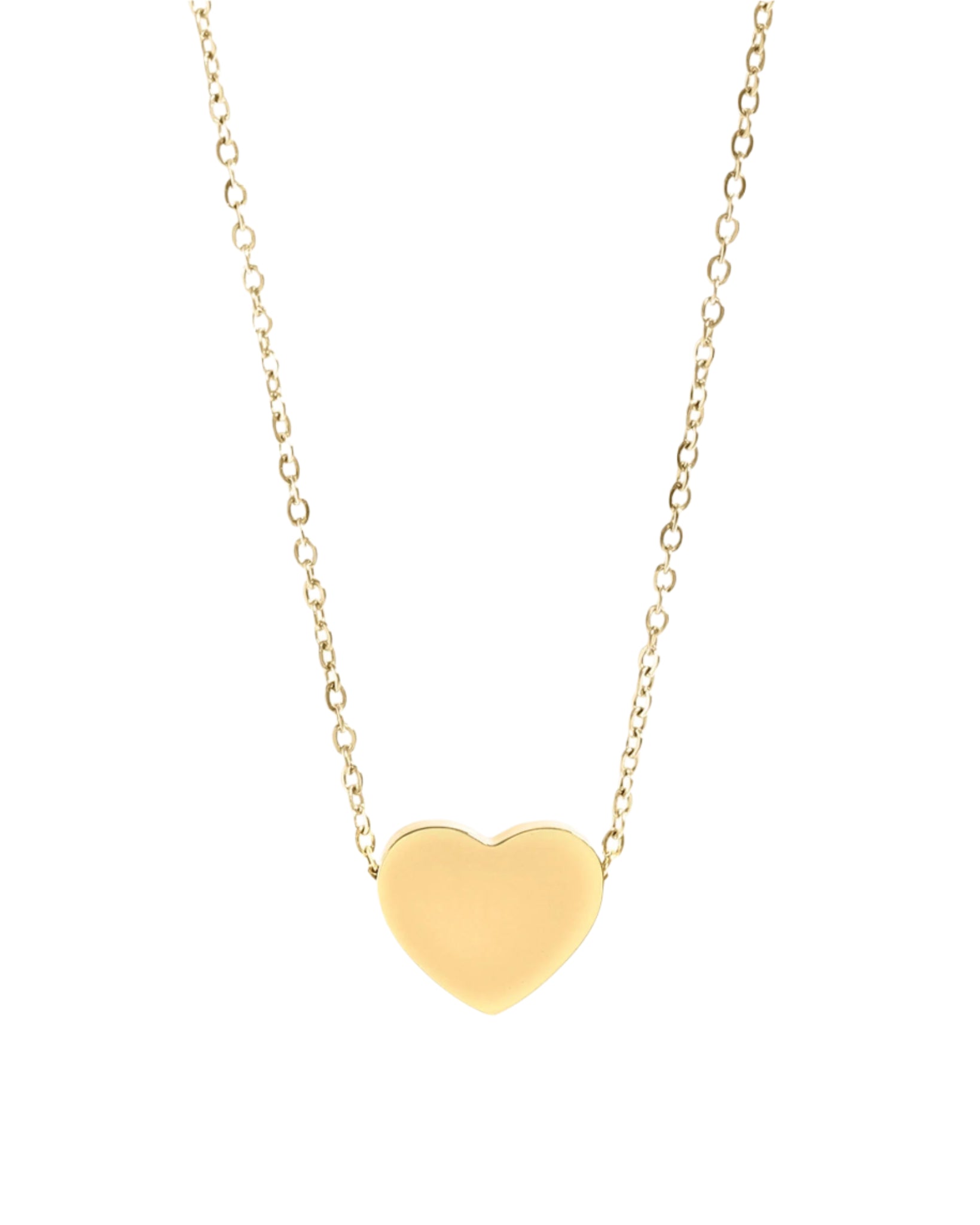 Gold waterproof heart necklace with a dainty, minimalist chain.