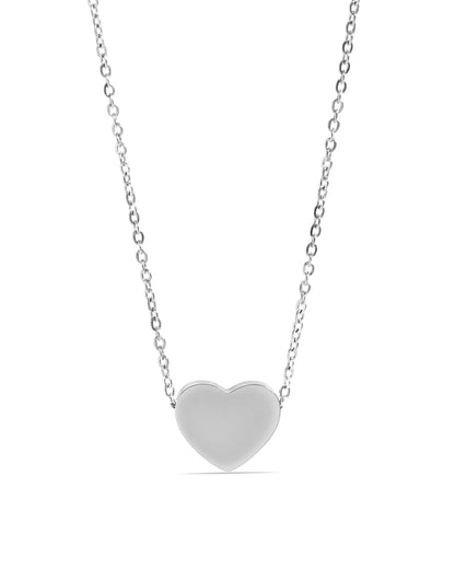 Silver waterproof heart necklace with a dainty, minimalist chain.