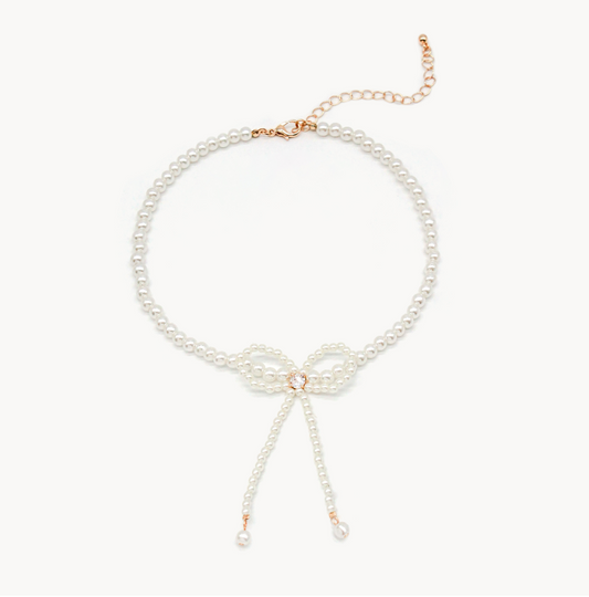 Dainty Pearl 14K Angel Bow Necklace