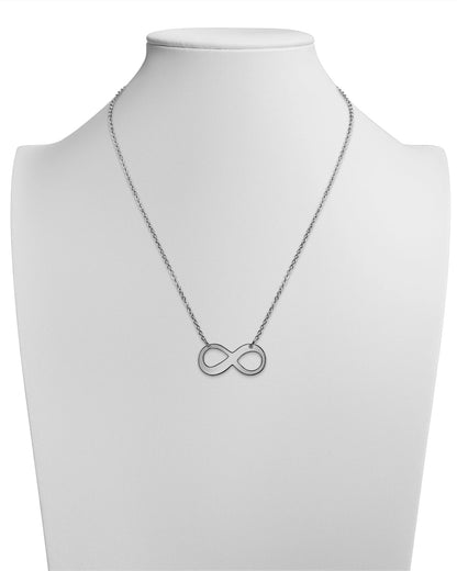 Stainless silver dainty necklace with an infinity symbol pendant. Waterproof and tarnish-resistant.