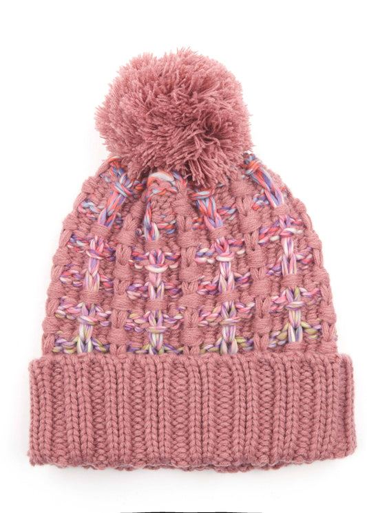 C.C Ombre Double Slipstitch Winter Hat With Pom: Mauve