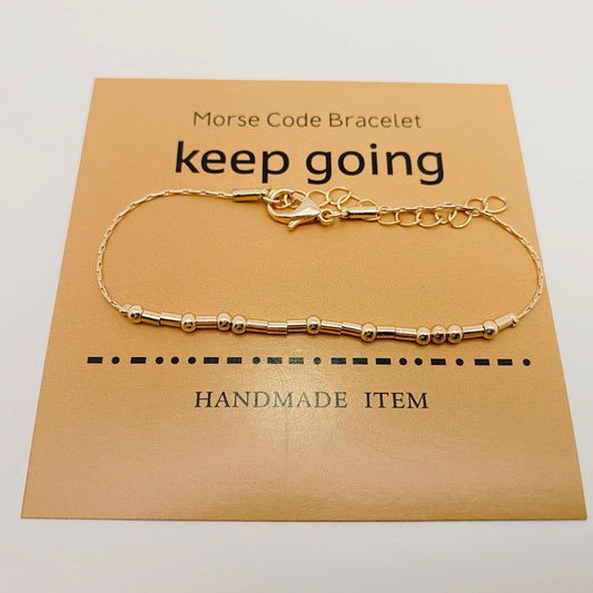 Golden Morse Code Inspiration Bracelet - Keep Going