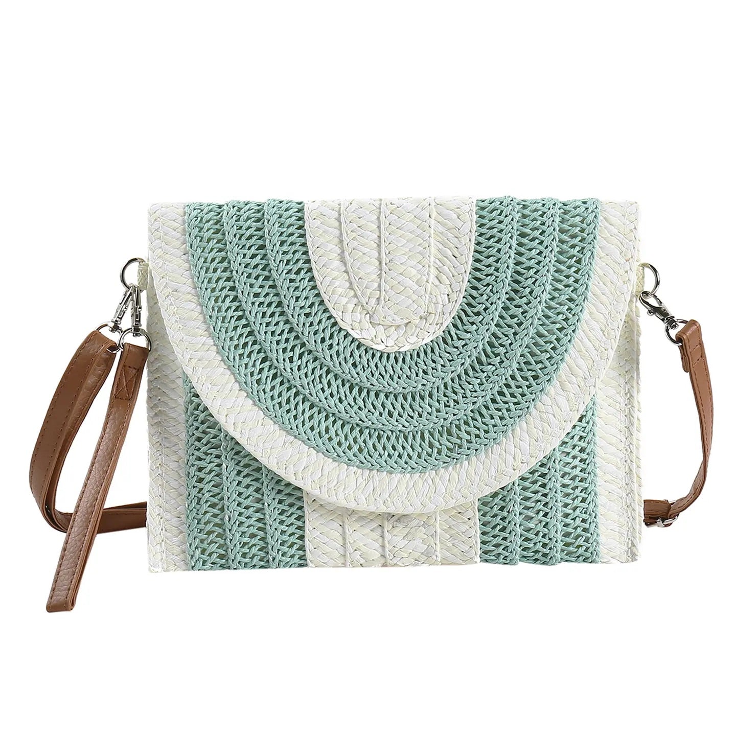 Mint and Cream Straw Handbag