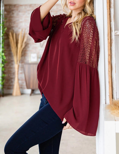 Lace Burgundy Retro Bell Sleeve Top