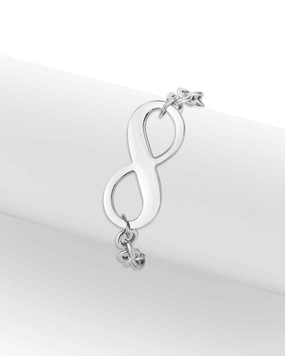 Silver waterproof chunky link bracelet with infinity charm.