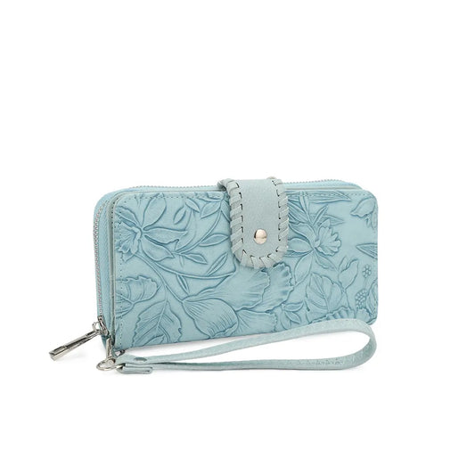 Robin's Egg Floral Embossed Wristlet Wallet