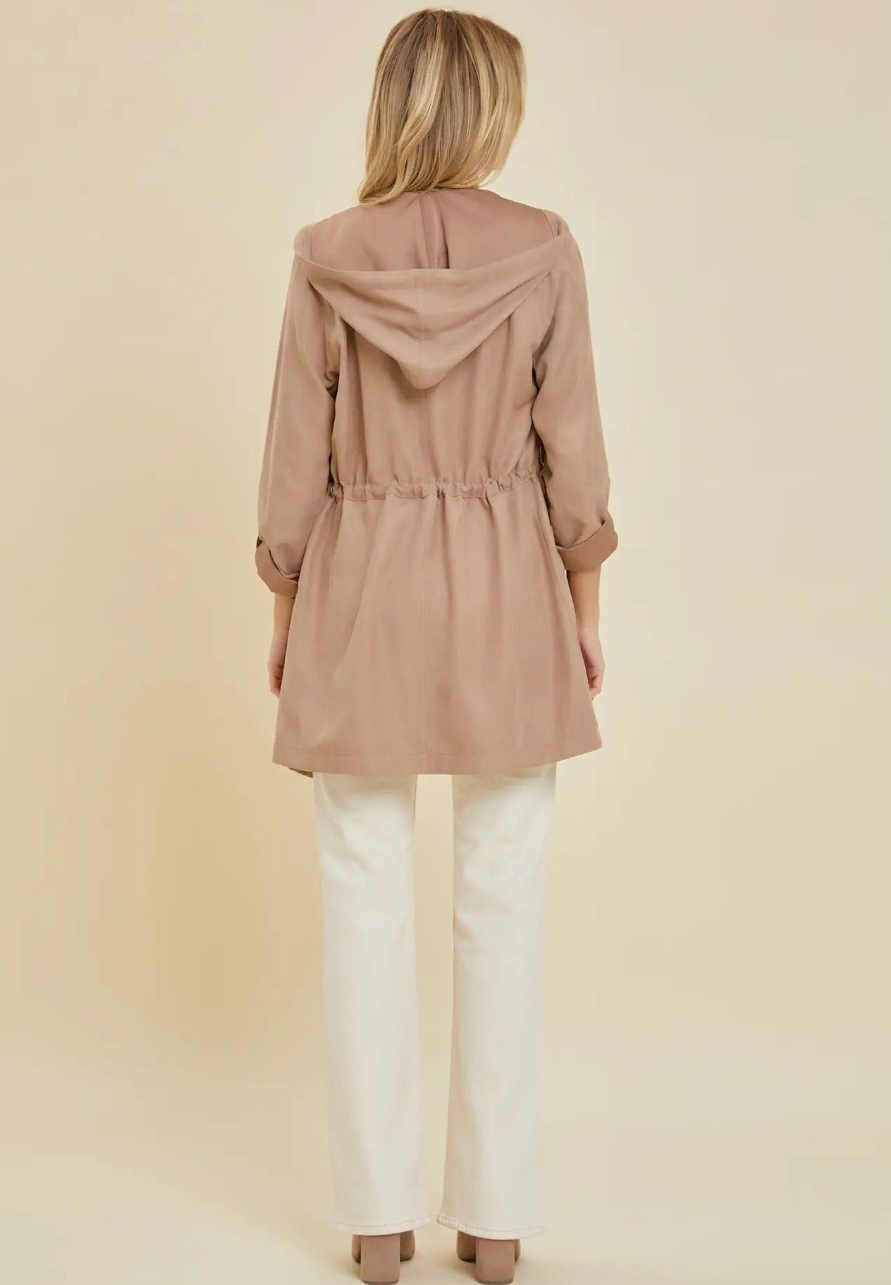 Taupe Hooded Peachskin Lightweight Jacket